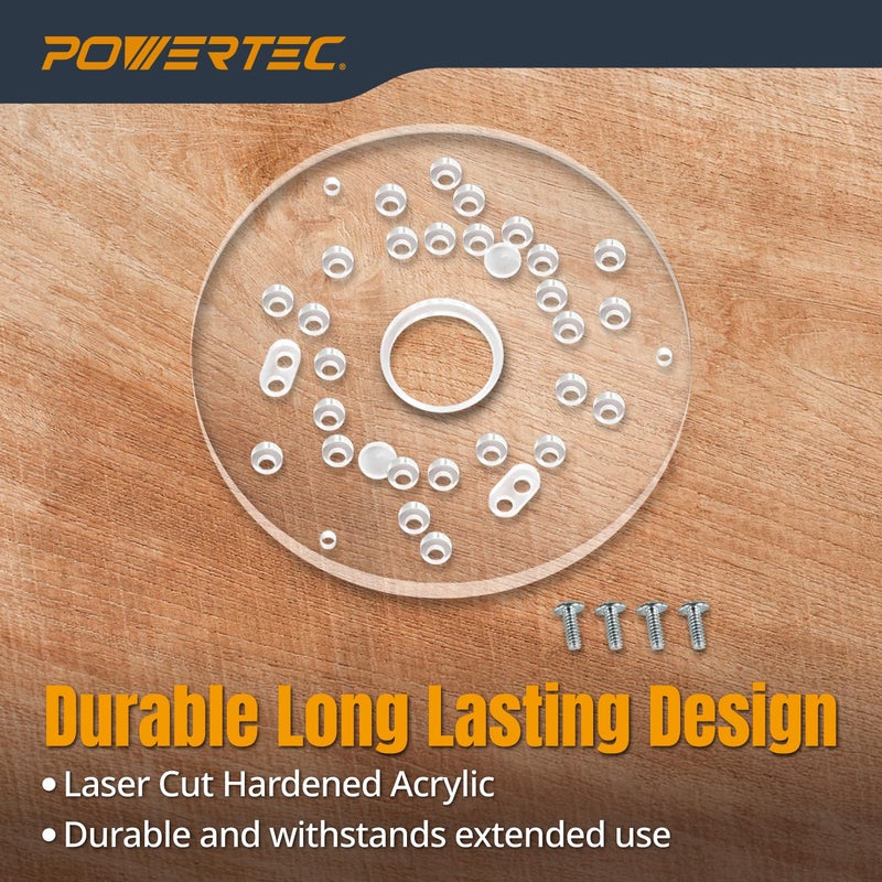 POWERTEC Router Base Plate Acrylic 5-3/4"" w/Screws & Predrilled Holes for Trim & Plunge Routers, Clear Guide Bushing Router Plate, Fits Listed Models Bosch, DeWalt, Makita, Porter Cable & More - 71381 - Image 2